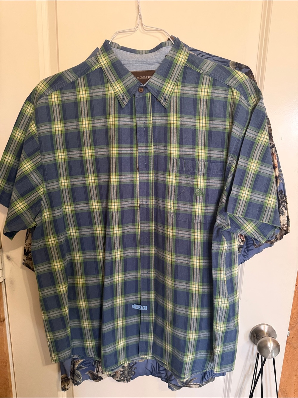 Bit & Bridle Navy and Lime Plaid Short-Sleeve Button-Down Shirt